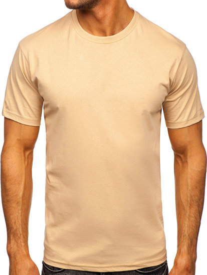 T-shirt in cotone senza stampa da uomo beige Bolf 192397