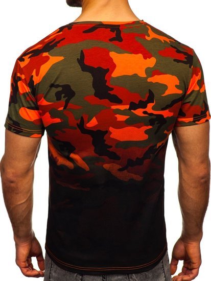 T-shirt mimetica con stampa da uomo verde-arancione Bolf S808