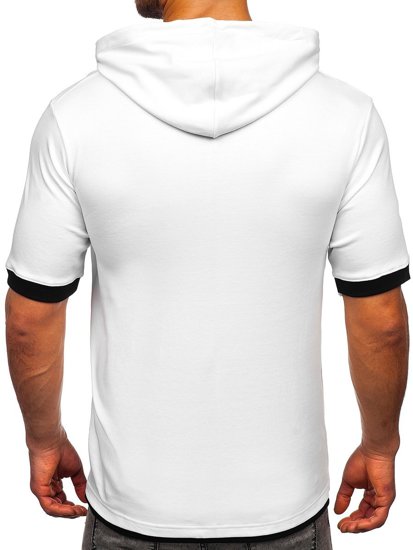 T-shirt senza stampa con cappuccio da uomo bianca Bolf 08