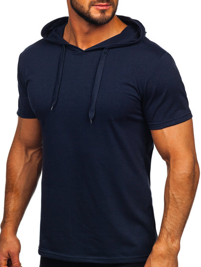T-shirt senza stampa con cappuccio da uomo blu Bolf 8T89