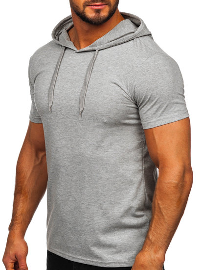 T-shirt senza stampa con cappuccio da uomo grigia Bolf 8T89