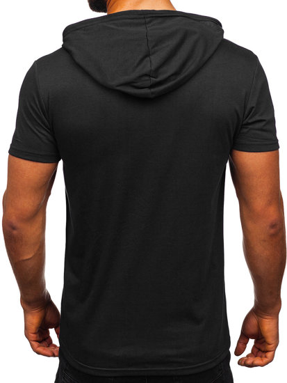 T-shirt senza stampa con cappuccio da uomo nera Bolf 8T89