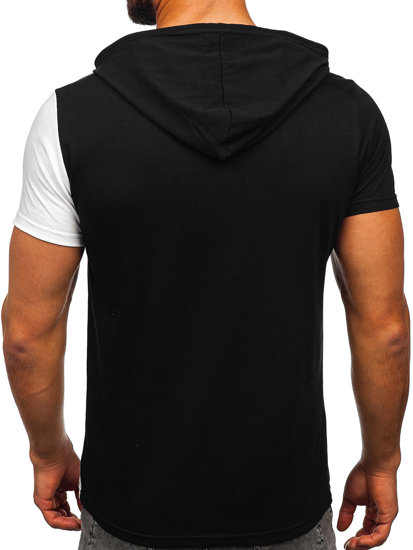 T-shirt senza stampa con cappuccio da uomo nero-bianca Bolf 8T981