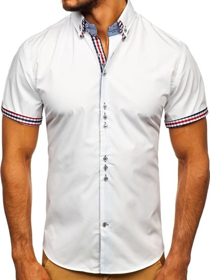 camicia elegante a manica corta da uomo bianca Bolf 3507