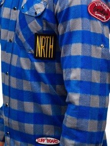 Camicia di flanella a manica lunga da uomo azzurro-grigia Bolf 2503