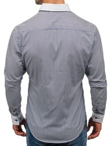 Camicia elegante a manica lunga a righe da uomo blu-bianca Bolf 2790