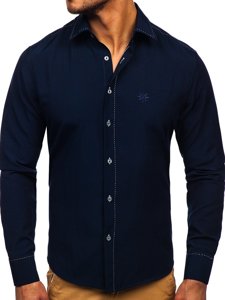 Camicia elegante a manica lunga da uomo blu Bolf 4719
