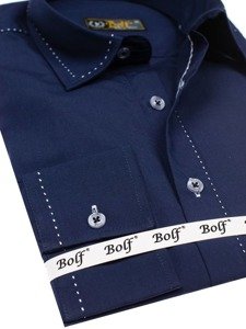 Camicia elegante a manica lunga da uomo blu Bolf 4719