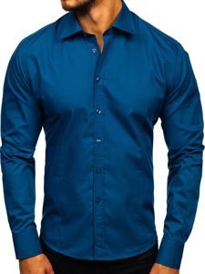 Camicia elegante a manica lunga da uomo blu mare Bolf 1703