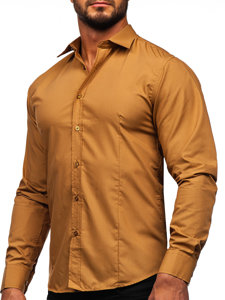 Camicia elegante a manica lunga da uomo marrone chiara Bolf 1703
