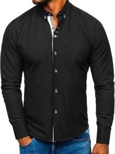 Camicia elegante a manica lunga da uomo nera Bolf 5796-1