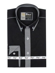 Camicia elegante a manica lunga da uomo nera Bolf 5800