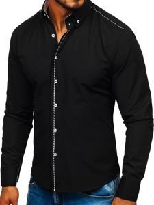 Camicia elegante a manica lunga da uomo nera Bolf 6920