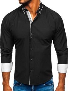 Camicia elegante a manica lunga da uomo nera Bolf 6929-A