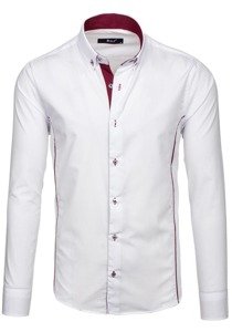 Camicia elegante a maniche lunghe da uomo bianco-bordò Bolf 5722-1