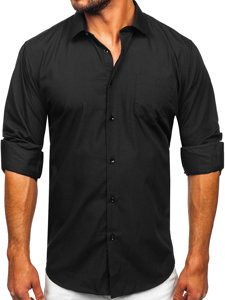 Camicia elegante con maniche lunghe da uomo nera Bolf M14