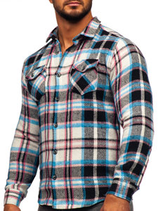 Camicia in flanella a quadri a manica lunga da uomo azzuro-rosa Bolf 22704
