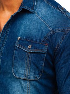 Camicia in jeans a manica lunga da uomo azzurra Bolf MC701B