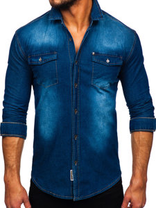 Camicia in jeans a manica lunga da uomo azzurra Bolf MC705B