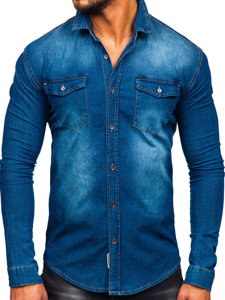 Camicia in jeans a manica lunga da uomo celeste Bolf MC7051BC