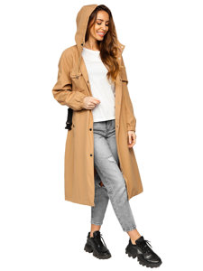 Cappotto lungo giacca mezza stagione con cappuccio da donna marrone Bolf AG5019