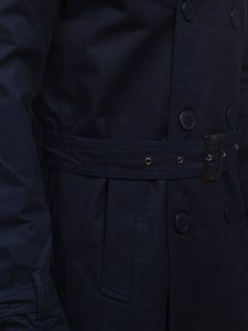 Cappotto tipo trench doppiopetto con collo alto e cintura da uomo blu Bolf 5569