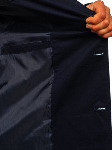 Cappotto tipo trench doppiopetto con collo alto e cintura da uomo blu Bolf 5569