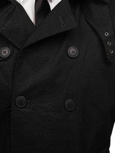 Cappotto tipo trench doppiopetto con collo alto e cintura da uomo nero Bolf 5569