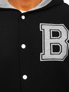 Giacca da baseball stampata con cappuccio sbottonata da uomo nera Bolf 07