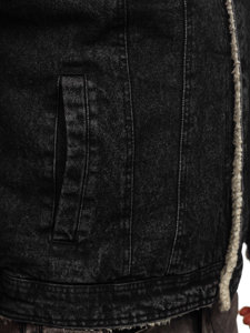 Giacca di jeans trucker isolata con collo di montone da uomo nera Bolf 1159