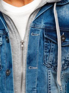 Giacca in jeans con cappuccio da uomo azzurra Bolf 10350