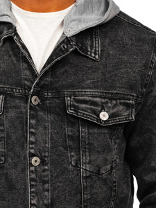 Giacca in jeans con cappuccio da uomo nera Bolf HY958