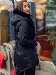 Giubbotto invernale tipo parka con cappuccio da donna nero Bolf 5M762