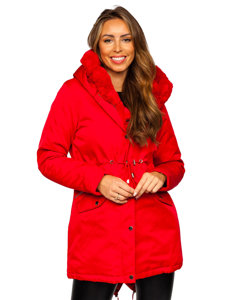 Giubbotto invernale tipo parka con cappuccio da donna rosso Bolf 5M762