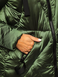 Giubbotto invernale trapuntato con cappuccio da donna verde Bolf 23070