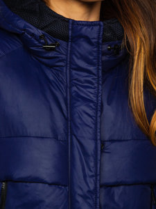 Giubbotto lungo invernale con cappuccio da donna blu Bolf JIN210