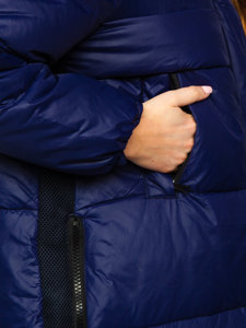 Giubbotto lungo invernale con cappuccio da donna blu Bolf JIN210