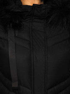 Giubbotto lungo invernale trapuntato con cappuccio da donna nero Bolf 5M731