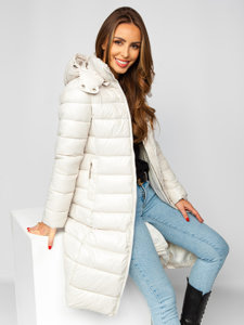 Giubbotto lungo trapuntato cappotto invernale con cappuccio da donna beige Bolf MB0276