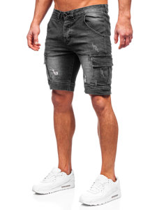 Pantaloncini corti in jeans tipo cargo da uomo neri Bolf MP0039N