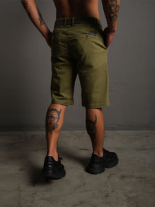 Pantaloncini corti in tessuto con cintura da uomo khaki Bolf 0010