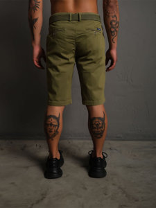 Pantaloncini corti in tessuto con cintura da uomo khaki Bolf 0010