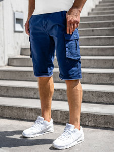 Pantaloncini corti tipo cargo con cintura da uomo azzurri Bolf 1957