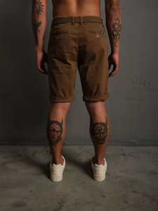 Pantaloncini in tessuto con cintuta da uomo marroni Bolf 0010
