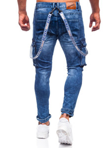 Pantaloni cargo in jeans da uomo blu Bolf TF097