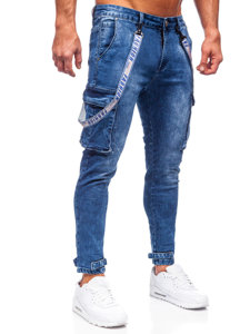 Pantaloni cargo in jeans da uomo blu Bolf TF097