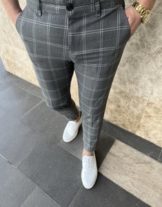 Pantaloni chino a quadri in tessuto da uomo antracite Bolf 0036