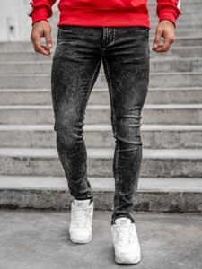 Pantaloni in jeans regular fit con cintura da uomo neri Bolf 30035W0