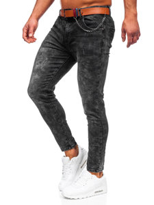 Pantaloni in jeans regular fit con cintura da uomo neri Bolf TF090