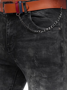 Pantaloni in jeans regular fit con cintura da uomo neri Bolf TF090